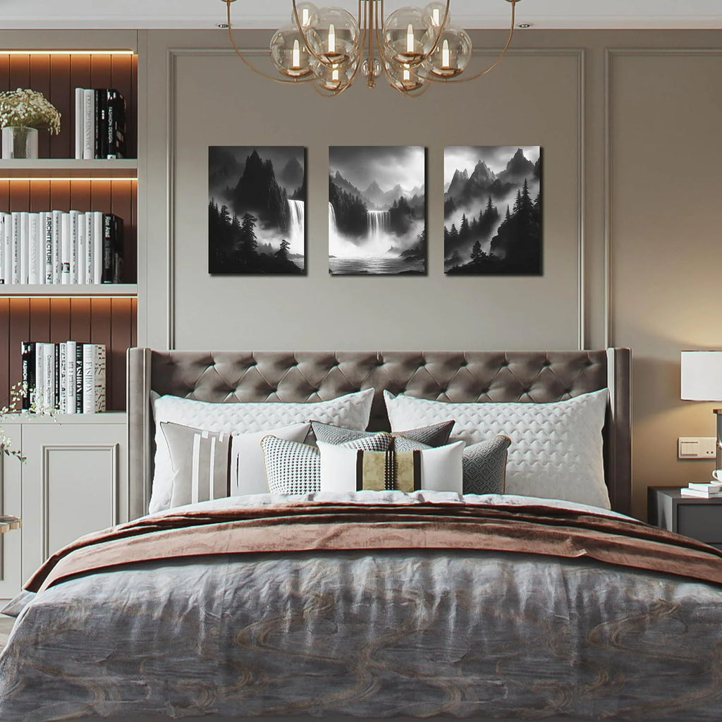 Black and White Foggy Forest Wall Art