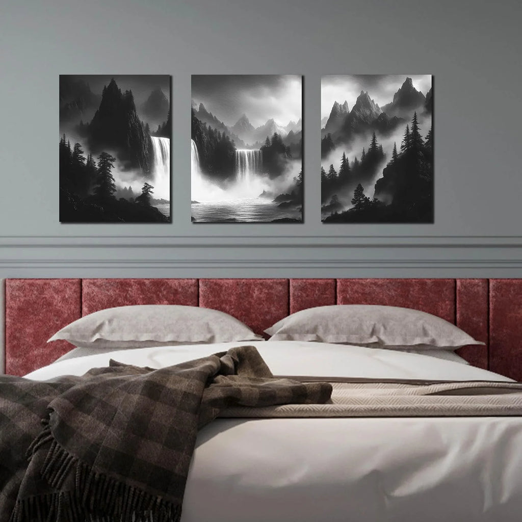 Black and White Foggy Forest Wall Art