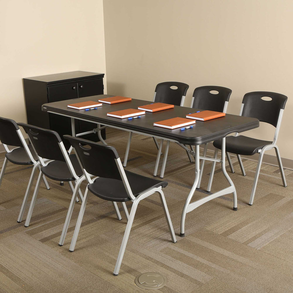 Lifetime Steel Framed Indoor/Outdoor Commercial Grade Stacking Chairs, Black & Silver, (Set of 14) 80569
