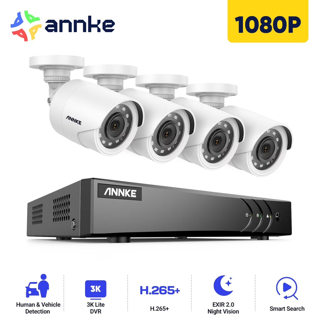ANNKE 2MP H.265+ Wired Security Camera System, 3K AI 8CH DVR with Human/Vehicle Detection, 4x2MP CCTV Bullet Camera, 100 ft Night Vision, Easy Remote Access, Motion Alert, NO HDD, Surveillance System