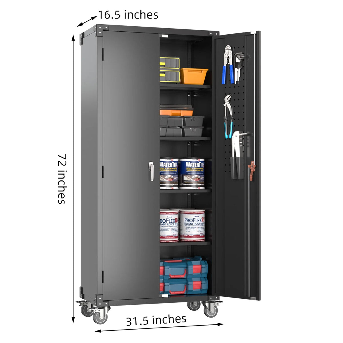 GangMei 71 Inches Tall Metal Garage Storage Cabinets with 5 Adjustable Shelves & Pegboards, Lockable Steel Black Storage Cabinet with Doors for Office, Home, School, Shops, Garage, Assembly required