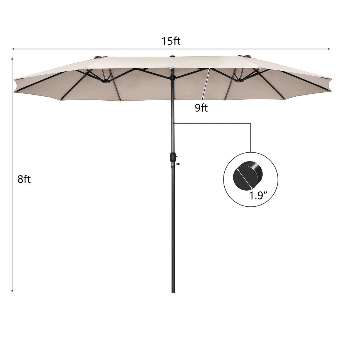 Costway 15ft Beige Patio Double-Sided Umbrella, Crank Lift