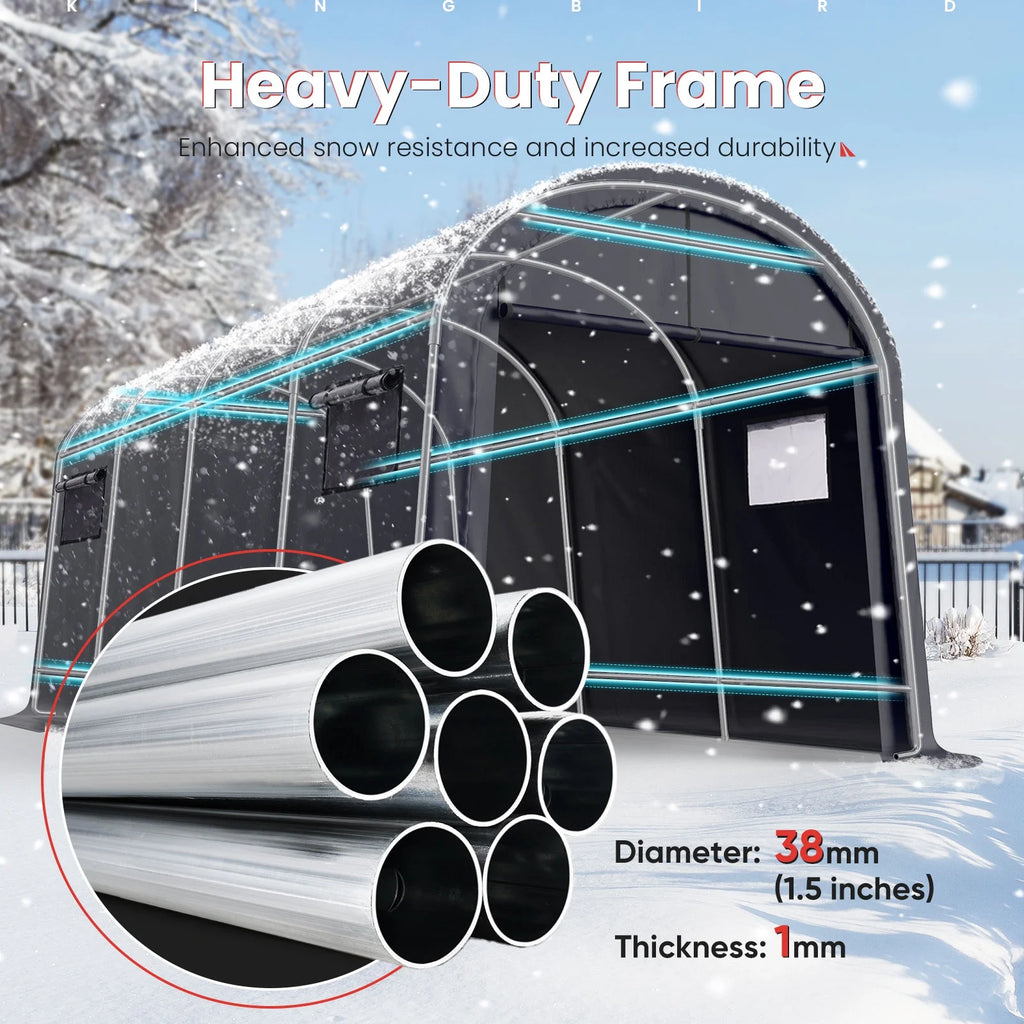 KING BIRD 10' x 20' Heavy Duty Carport Round Style Outdoor Instant Anti-Snow Storage Shelter Garage Car Canopy with Reinforced Ground Bars