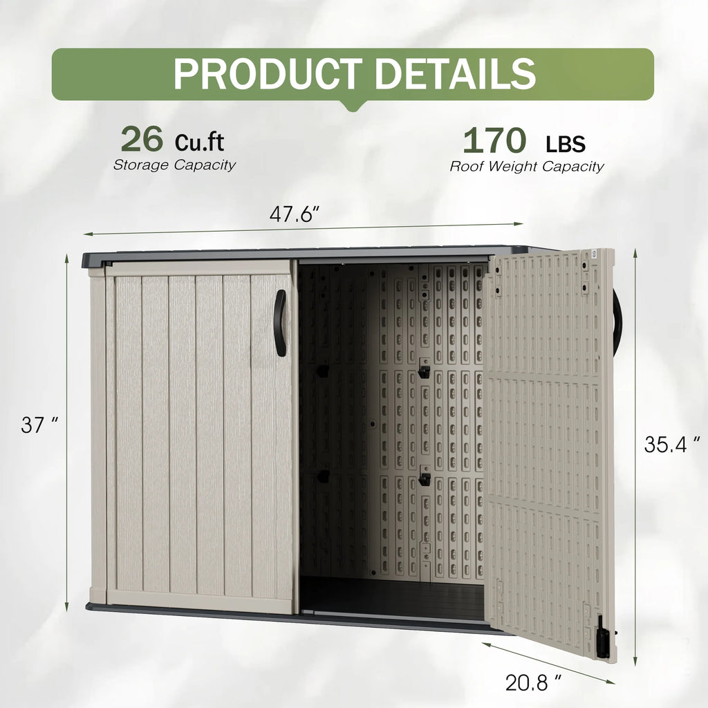 Devoko 26 Cu.ft Resin Outdoor Storage Shed, With Stable Floor and Lockable Door, All-Weather Storage Shed, Beige