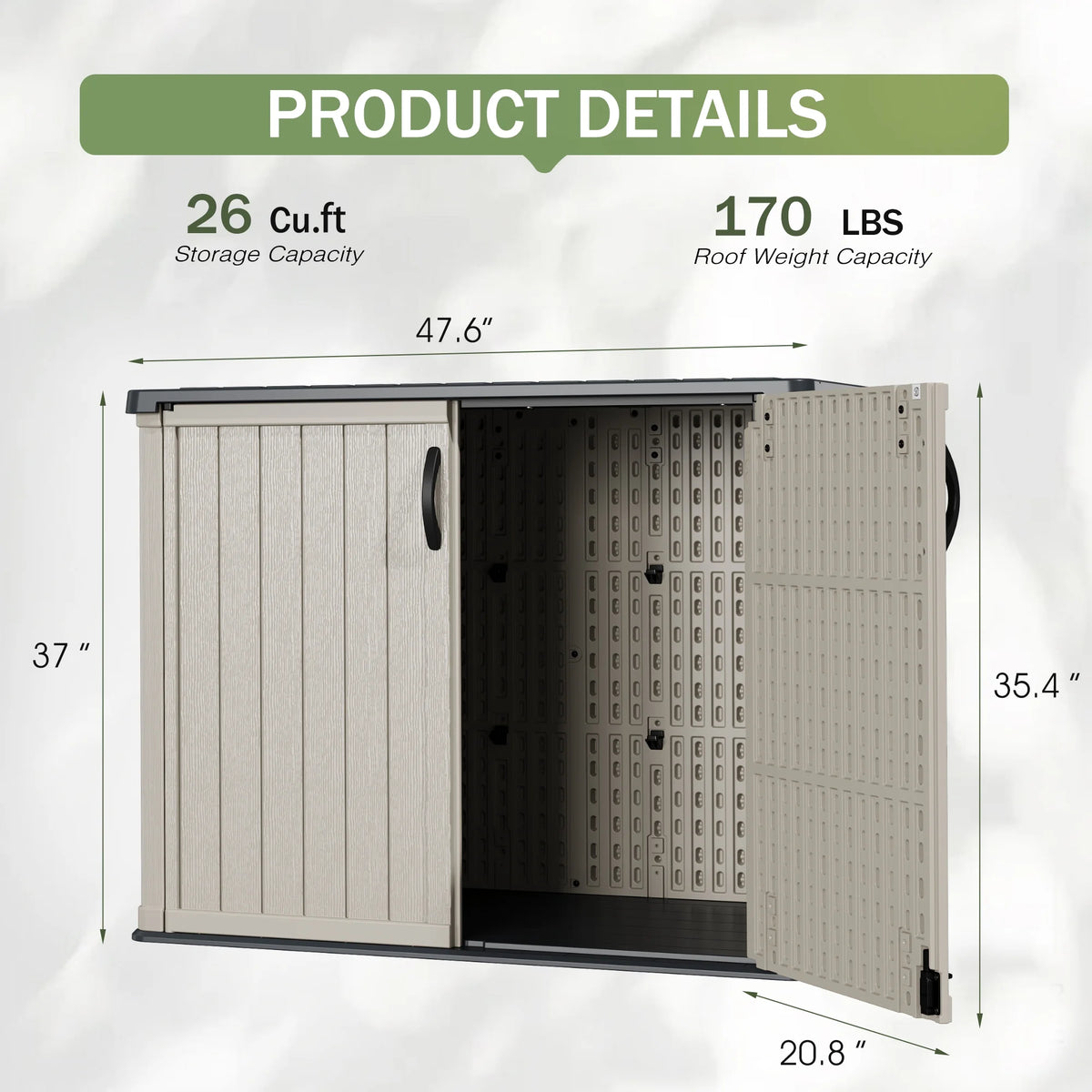 Devoko 26 Cu.ft Resin Outdoor Storage Shed, With Stable Floor and Lockable Door, All-Weather Storage Shed, Beige