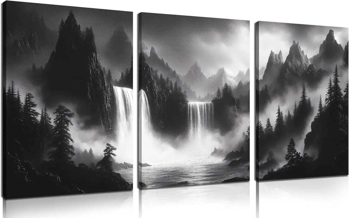 Black and White Foggy Forest Wall Art