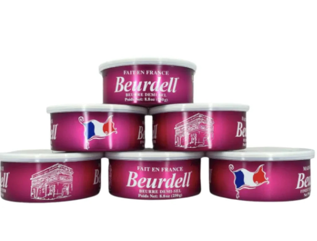 Beurdell Canned French Butter ?100% Natural Salted Pasteurized Real Butter | Long Shelf Life Emergency Survival Food | Great for Cooking, Baking, RV & Camping | Pull Top Lid | Pack of 24 | France