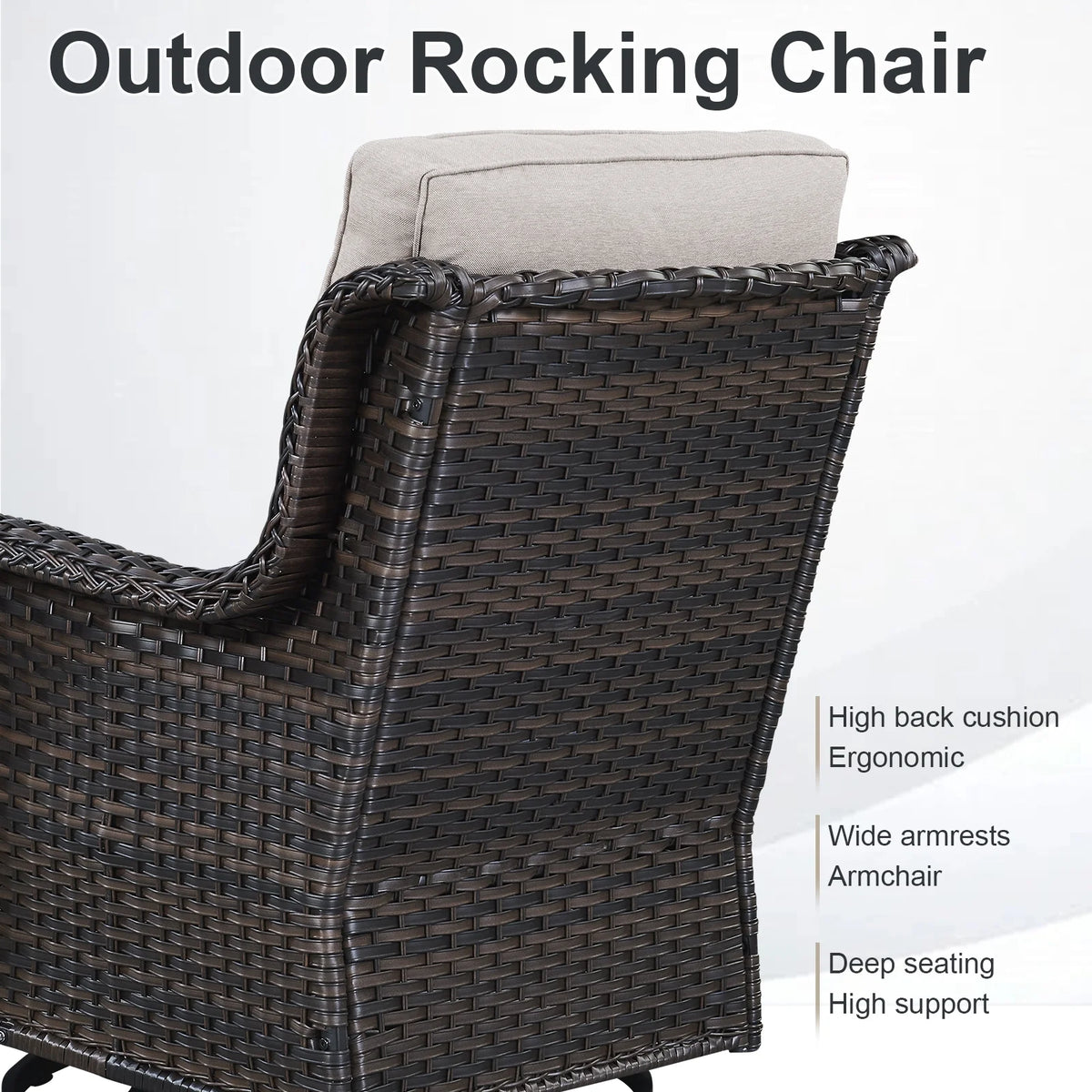 POCASSY Patio Swivel Chairs, Outdoor Wicker Swivel Glider Rocking Chairs with High Back and Thick Cushions for Porch Deck - Set of 2, Beige