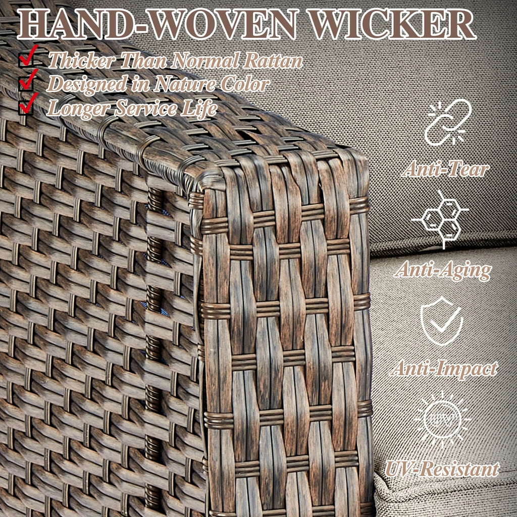 Bellefurn Outdoor Wicker Patio Chairs Set of 2 with Side Table,All-Weather Wicker Rattan Chairs Patio Furniture Chairs for Porch Balcony Backyard Yard Deck