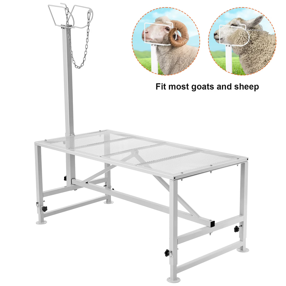 KFFKFF Livestock Stand for Goats and Sheep, 47x23 inch, Durable Metal Frame for Milking and Shearing, Height Adjustable from 21" to 33"