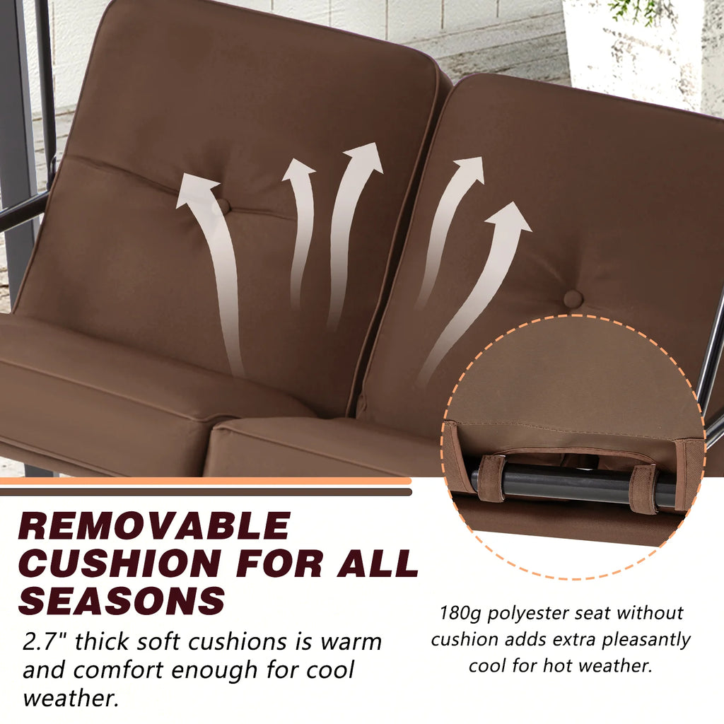 AECOJOY 2 Persons Outdoor Patio Canopy Steel Porch Swing Chair-Beige