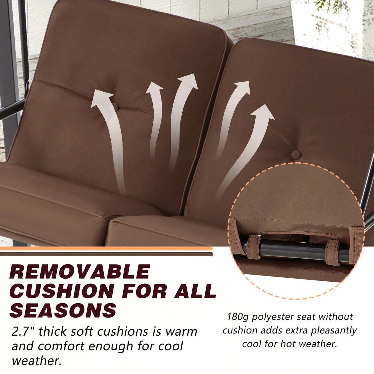 AECOJOY 2 Persons Outdoor Patio Canopy Steel Porch Swing Chair-Beige