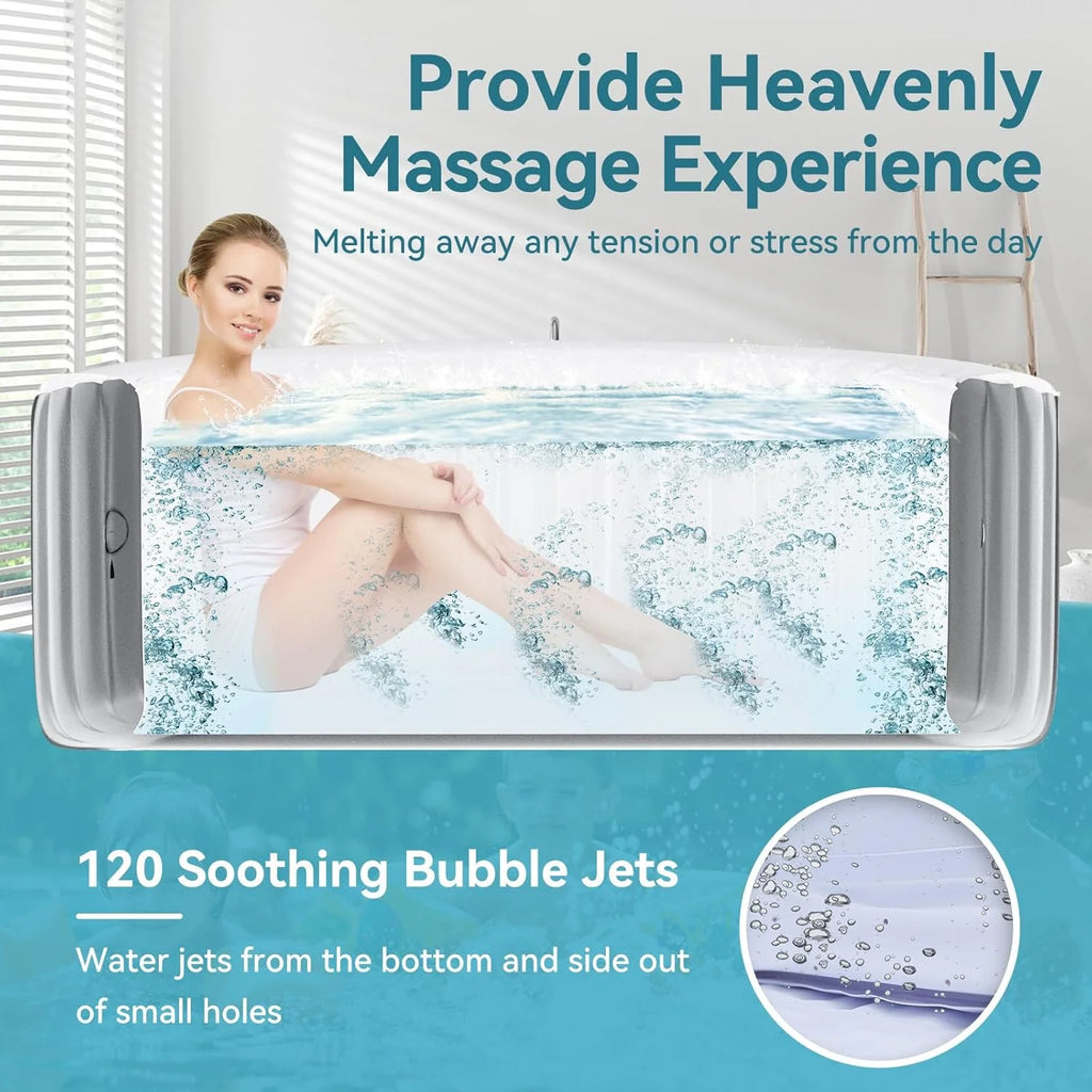 4-6 Person Inflatable Hot Tub, Large Polygon Portable Blow up Hot Tub, Leak-Proof PVC Outdoor Spa with 130 Air Jets, Insulated Cover and Heater Pump, 77 X 77 X 25