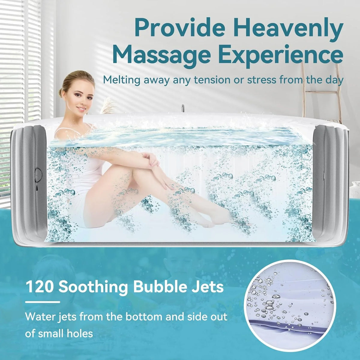 4-6 Person Inflatable Hot Tub, Large Polygon Portable Blow up Hot Tub, Leak-Proof PVC Outdoor Spa with 130 Air Jets, Insulated Cover and Heater Pump, 77 X 77 X 25
