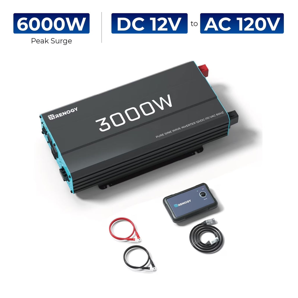 Renogy 2000W Pure Sine Wave Inverter, Power Inverter DC 12V to AC 120V, Built-in 5V/2.1A USB / Hardwire Port, Remote Controller