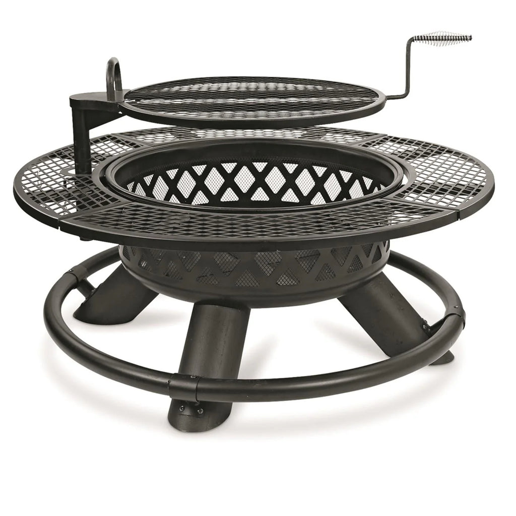 CASTLECREEK 47" Fire Pit BBQ Grill Outdoor Wood Burning Steel Log Firepit for Camping, Grilling, Smores, Yard, Cooking Outside, Barbecue, Bonfire