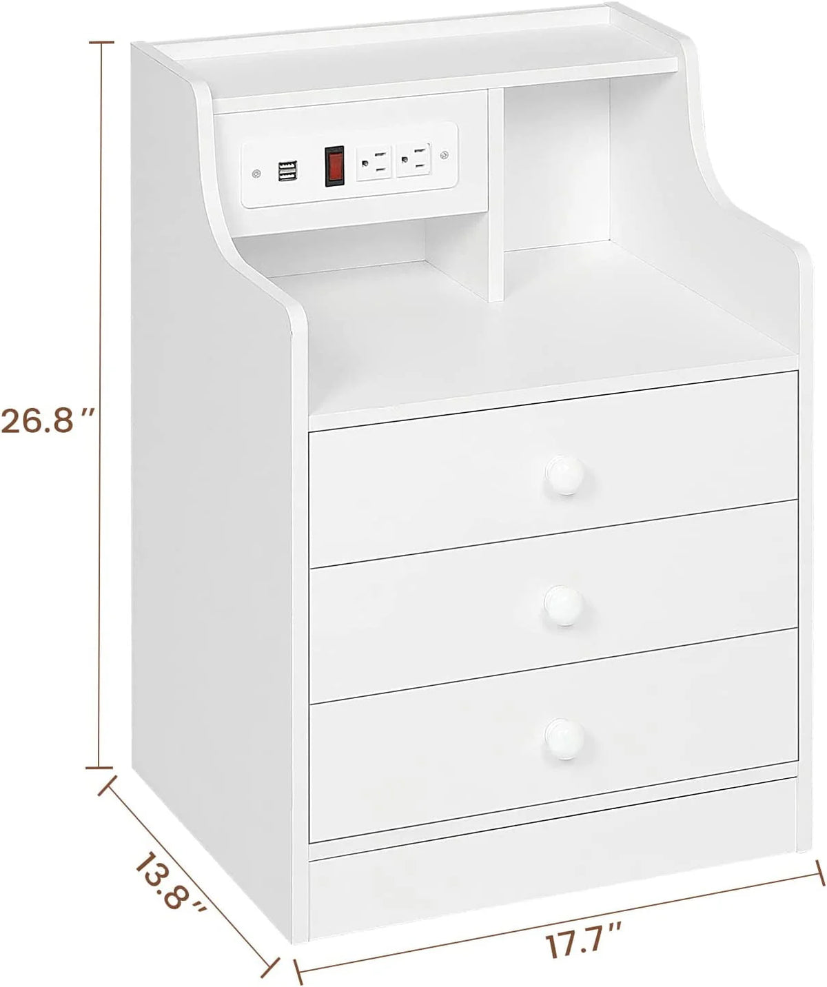 ADORNEVE Nightstand with Charging Station and 3 Storage Drawers, White