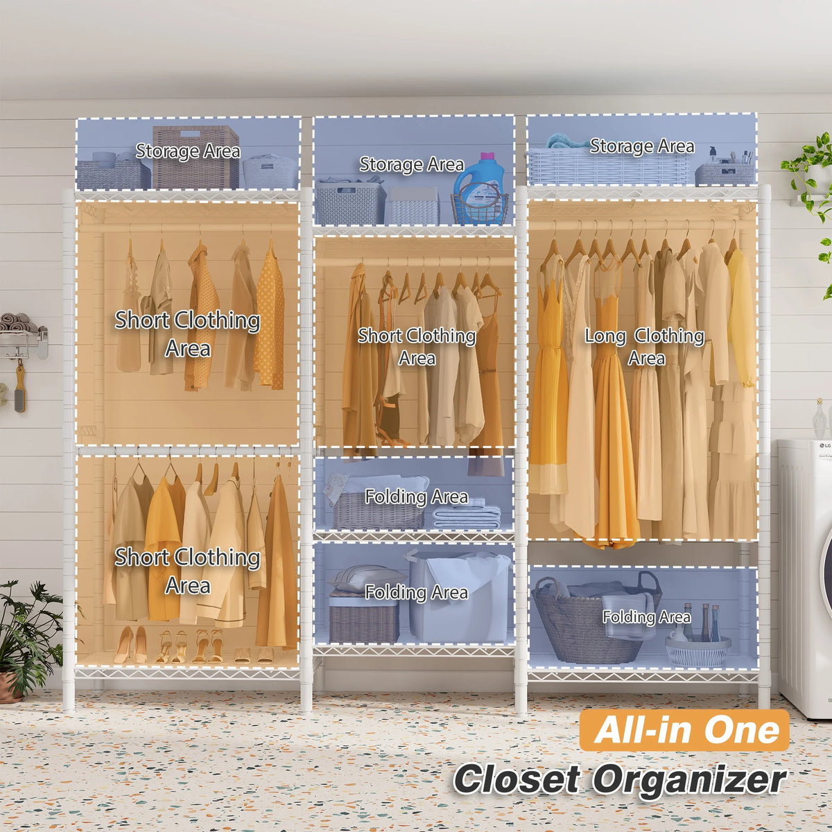 EnHomee 830 LBS Clothes Rack Heavy Duty Garment Rack with 4 Rods & 7 Shelves, Adjustable Metal Closet Organizer 77"H x 69"W x 16"D Black