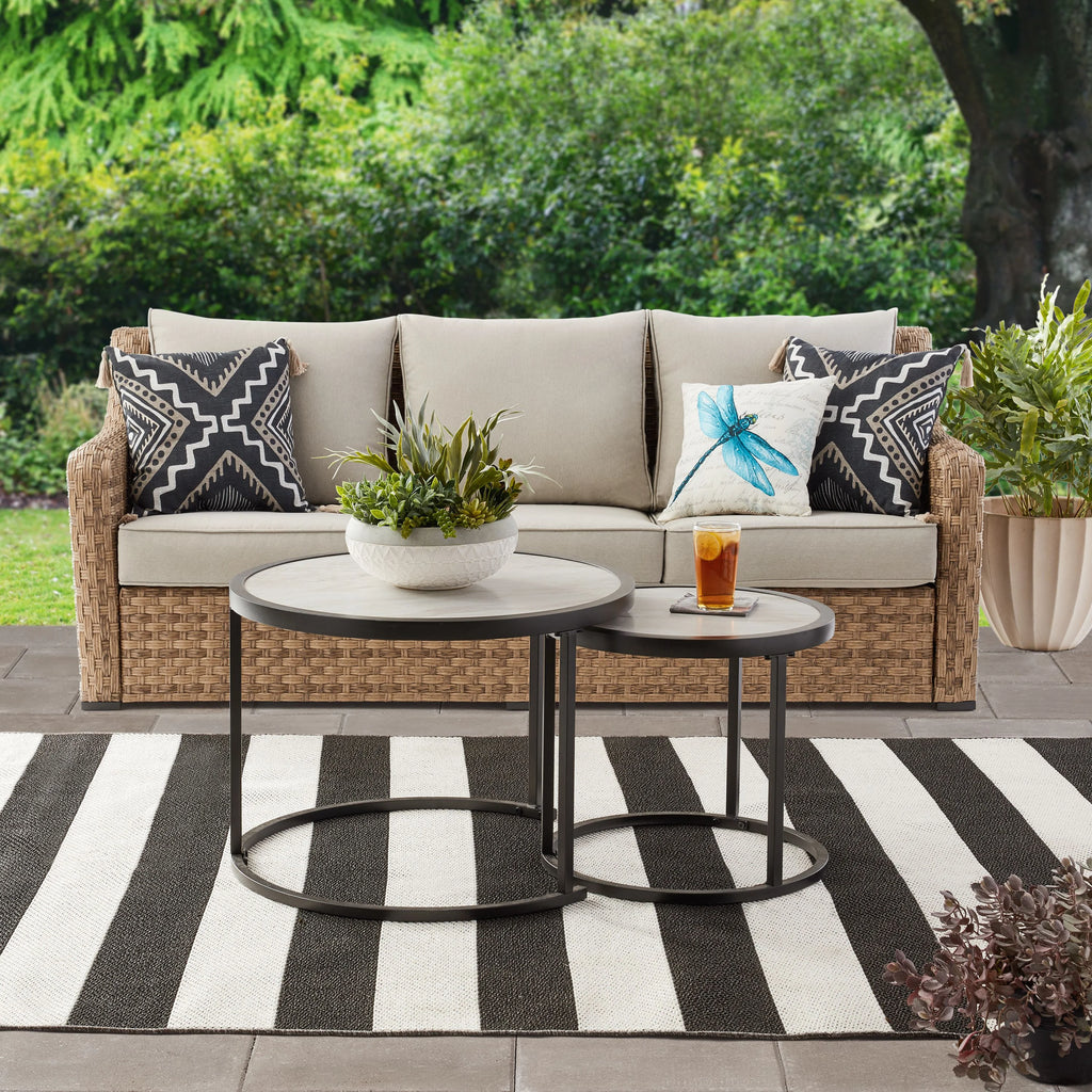 Better Homes & Gardens River Oaks Outdoor 5-Piece Wicker Conversation Set with Patio Cover, Dark Brown
