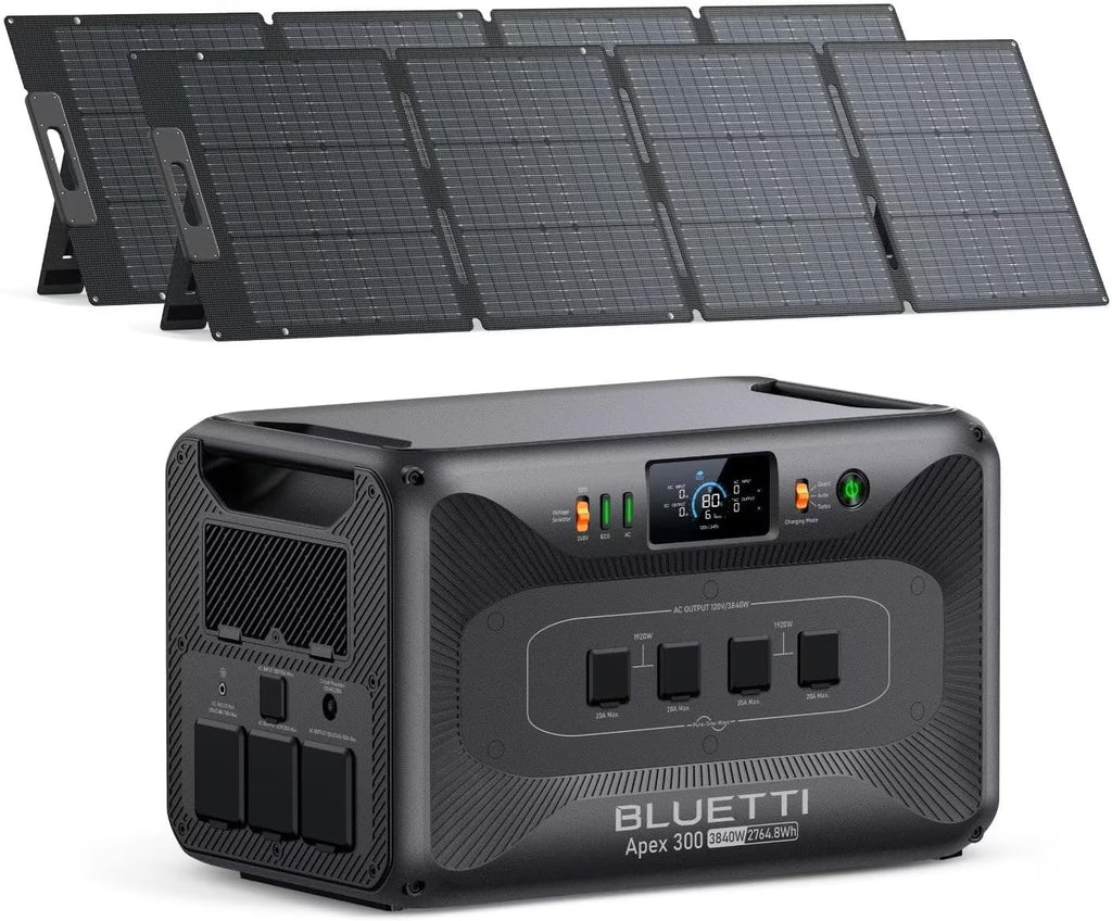 BLUETTI Apex 300 Solar Generator with 2 200W Solar Panels, 2764Wh Portable Power Station with 3840W AC Outlets, Dual Voltage for Camping, Off-Grid, and Emergency Use