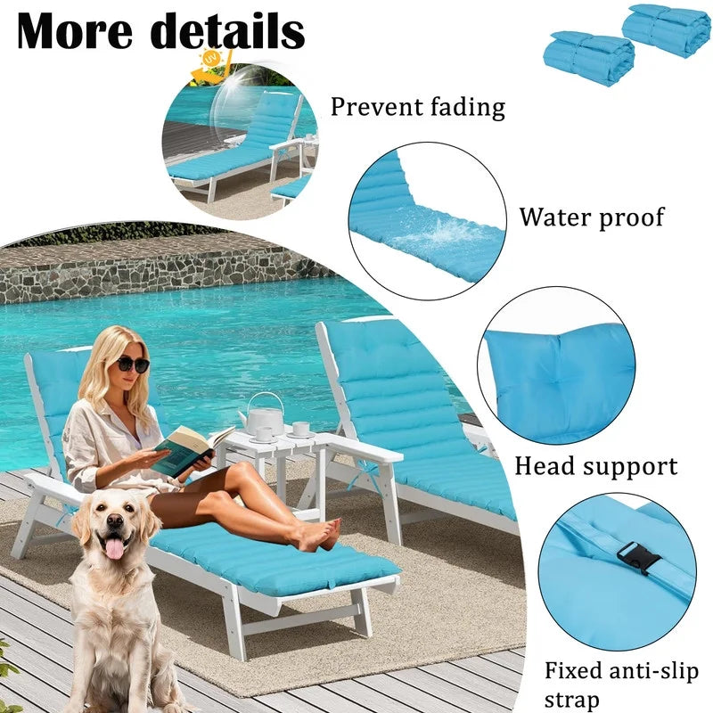 2pcs Outdoor Chaise Lounge Cushions, Waterproof Patio Foldable Chair Cushion for Garden Pool, 73 x 24in Sun Lounger Cushions for Outdoor Furniture Navy blue