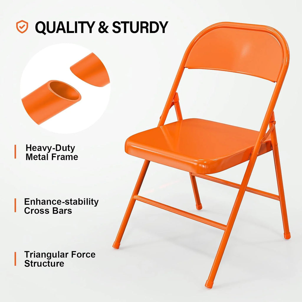 VINGLI Folding Chairs All Steel Metal Frame, Capacity 350 lbs, Durable Portable and Versatile for Indoor Outdoor Use, Black, Set of 8