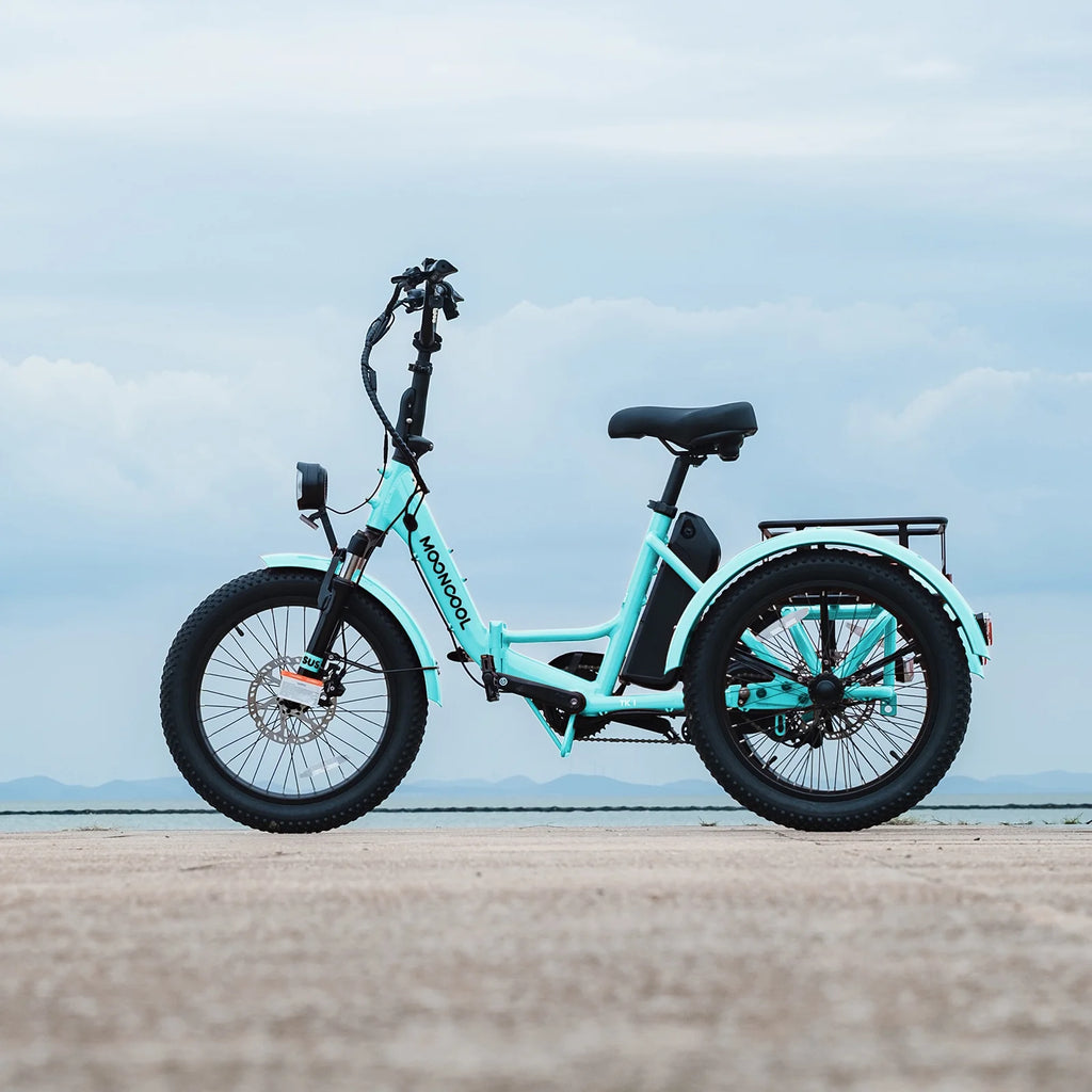 MOONCOOL TK1 Folding Electric Tricycle for Adults,48V 14.5Ah Removable battery, 500W Peak 1000w Motor, 20" Fat Tire Step-Thru 3Wheel Electric Bicycle w/Front&Rear Baskets, Certified to UL 2849 by SGS