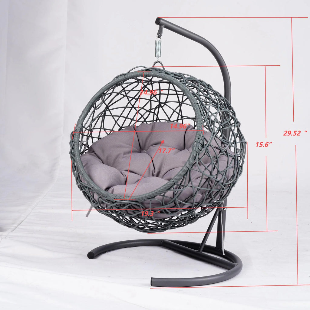 Cat Swing Bed with Stand & Cushion, Cat Egg Chair with Rattan Wicker Appearance, Indoor Hanging Swinging Cat Bed
