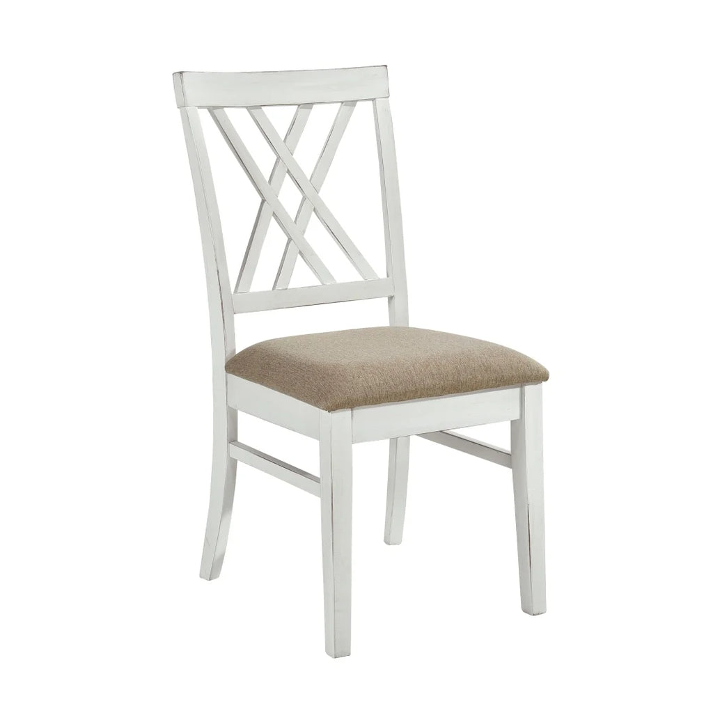 2 PCS Dining Side Chairs Furniture, Fabric Upholstered Seat Dining Chairs with X-Back Design, Wooden Cross Back Chairs for Dining Room, Bedroom and Kitchen, White and Oak Finish
