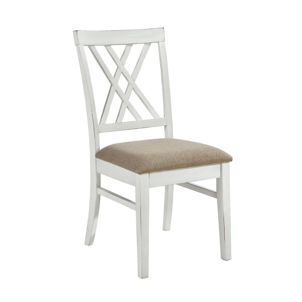 2 PCS Dining Side Chairs Furniture, Fabric Upholstered Seat Dining Chairs with X-Back Design, Wooden Cross Back Chairs for Dining Room, Bedroom and Kitchen, White and Oak Finish