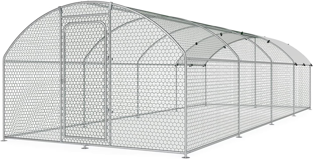 Large Metal Chicken Coop Walk-in Poultry Cage with Waterproof and UV-Resistant Cover Outdoor Chicken Run Hen Rabbit Duck House for Backyard Farm Use Spire Roof(10 W x 4.9 L x 6.4 H)