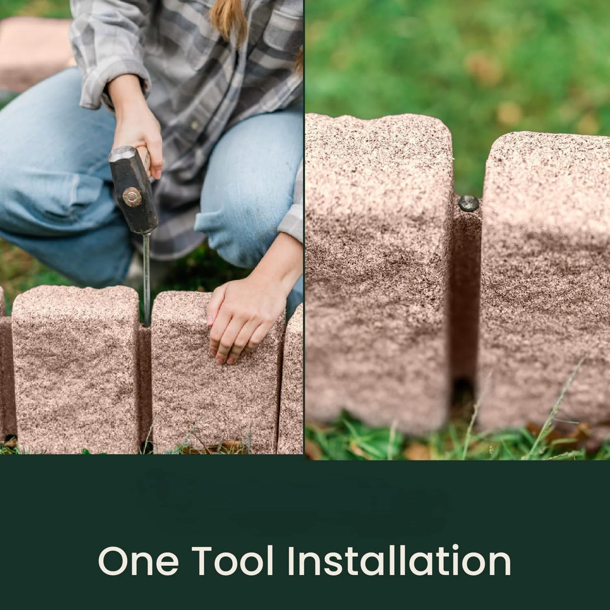 Beuta Landscape Edging | Garden Edging Border | Faux Stone Block XL for Lawn Edging, Flower Beds & Yard Edging 1 Pack | Each Section Has 6 Blocks 48" L x 4" W x 9.5" H | 3 Spikes | Sandstone