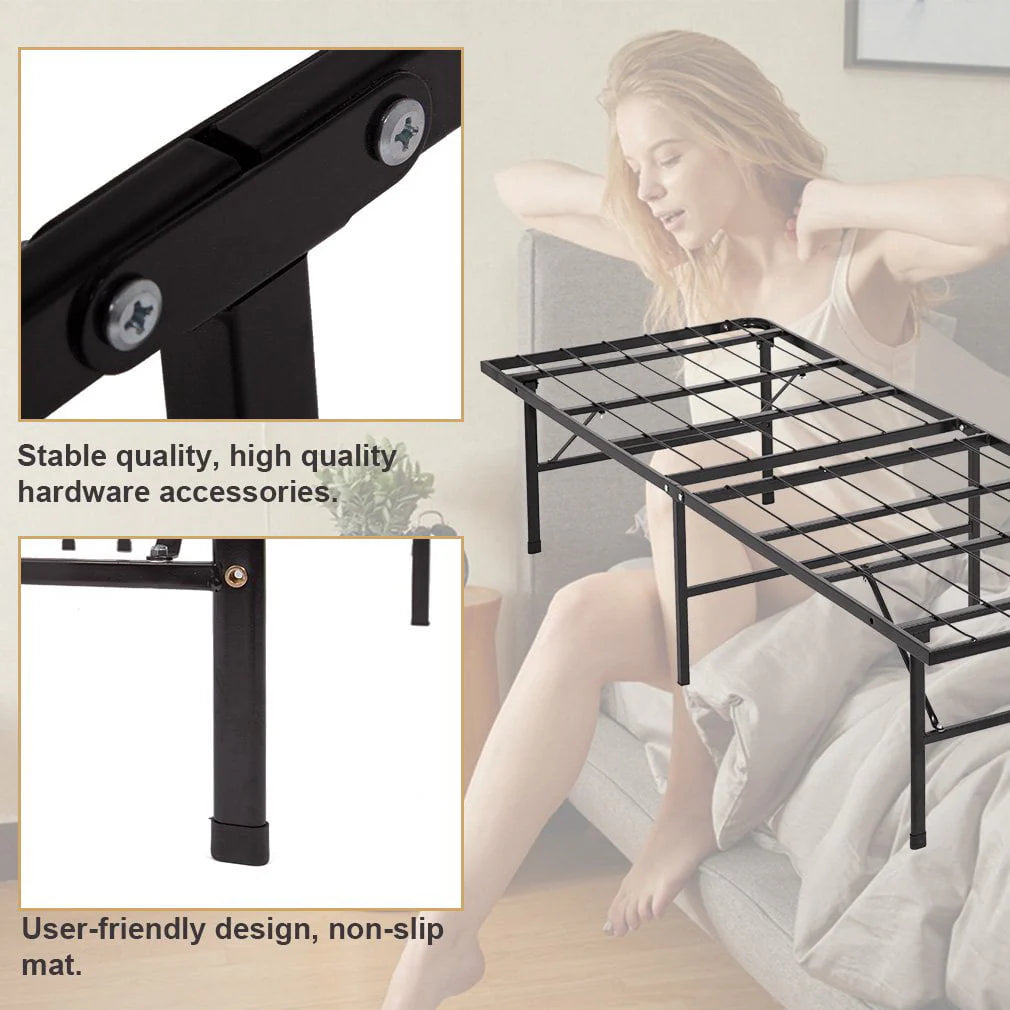 Platform Bed Frame Twin Metal Folding Base Mattress Foundation Frame 14 Inch Portable Heavy-Duty Replaces Box Spring with Black Steel