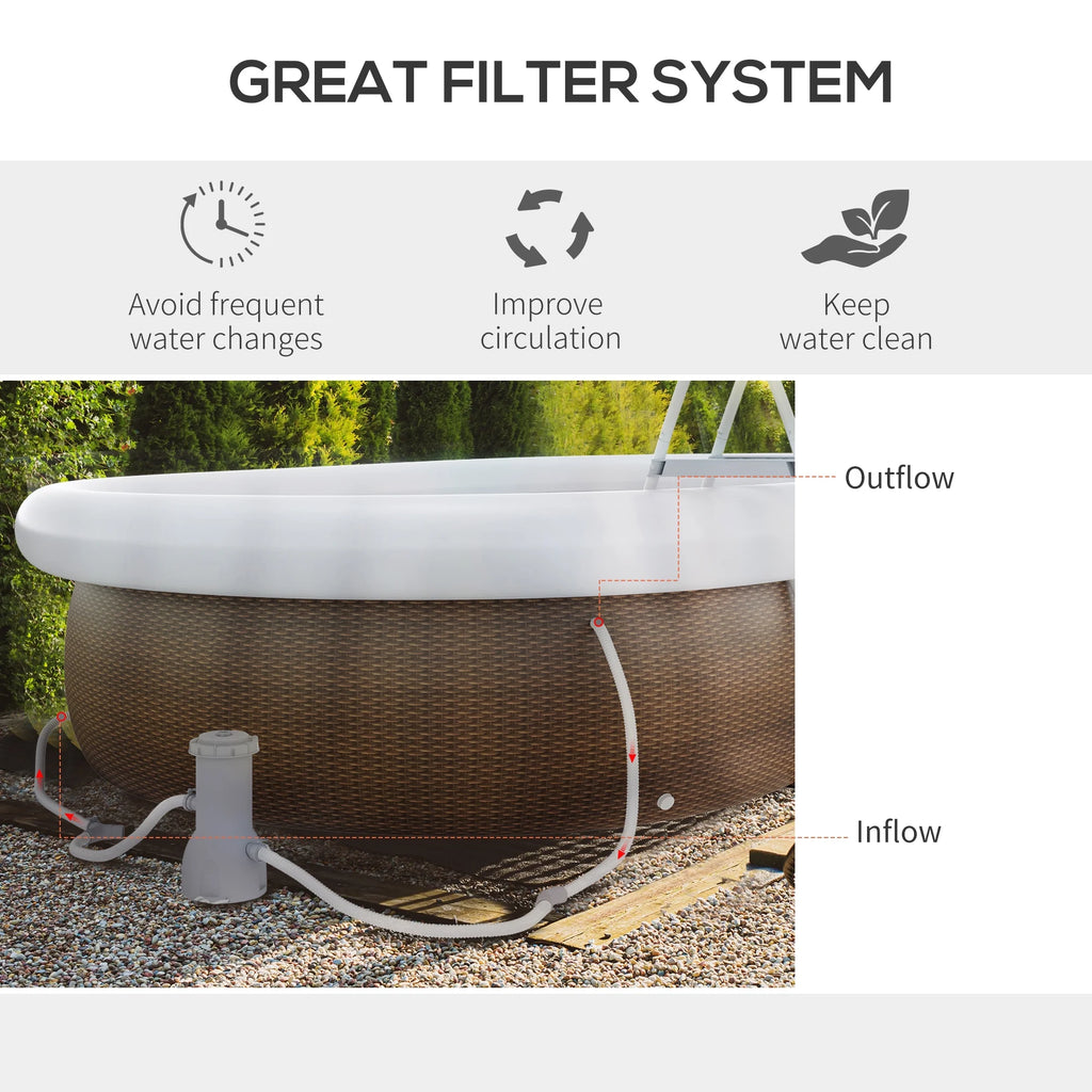 Outsunny Above Ground Swimming Pool, Semi-Inflatable Frame Pool, Brown