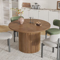 Modern Round Dining Table, 47 Inch Small Circle Kitchen Tables for 4-6, Wood Strip Base, Farmhouse Table for Kitchen, Dinning Room, Walnut