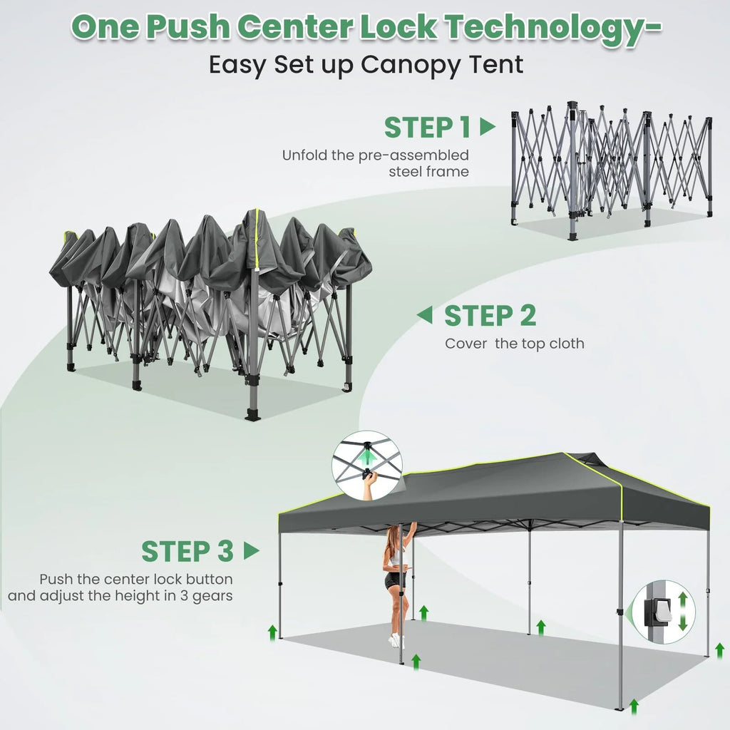 Hoteel Canopy 10x10 Pop Up Canopy Tent 1-Button Push Easy up Outdoor Canopy Instant Portable Commercial Shelter Waterproof UPF50+ Gazebo with Reflective Strip, Air Vent & 4 Sandbags, Black