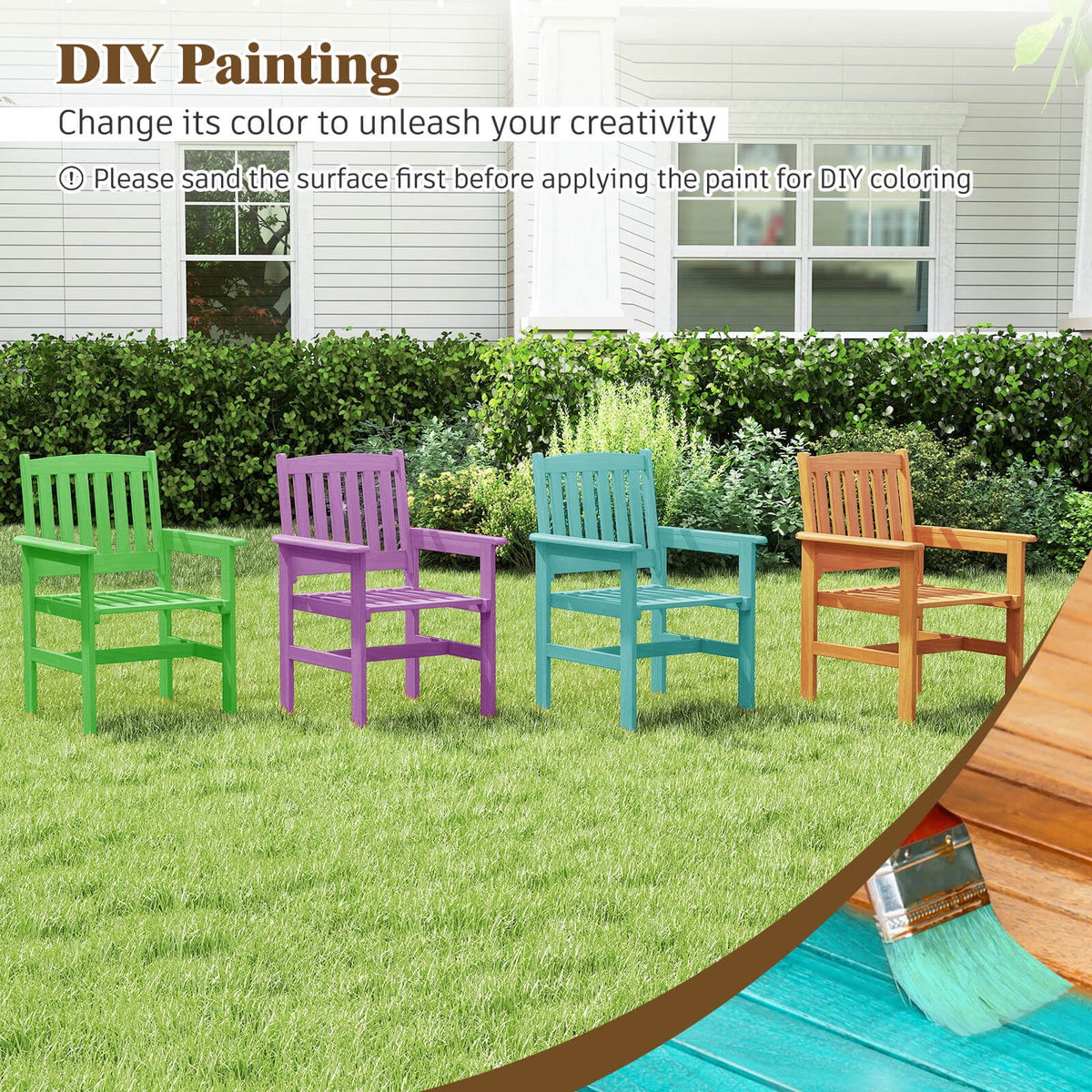 Costway 7 PCS Patio Wood Dining Table Set with 2 Umbrella Hole Outside Furniture Set