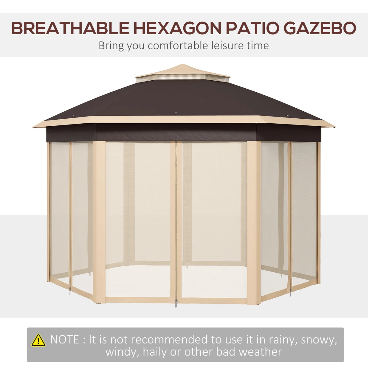 Outsunny 13' x 13' Pop Up Gazebo Hexagonal Canopy with 6 Zippered Mesh Netting, 2-Tier Roof Event Tent with Steel Frame for Patio Backyard, Gray