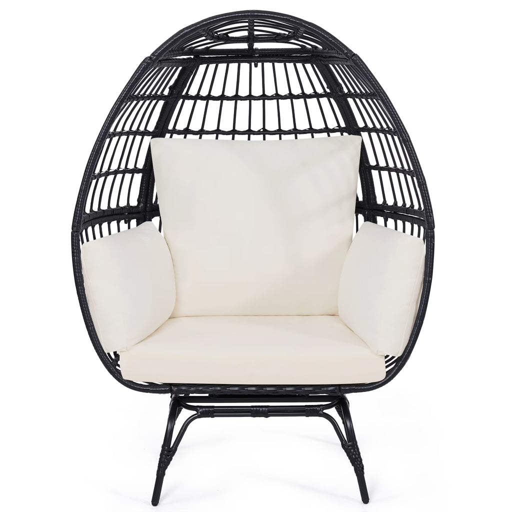 Skandiquip Oversized Rattan Adult Egg Chair, 360 Swivel, Outdoor Patio Chair with overstuffed Cushions, Indoor Large Wicker Egg Chair, Natural Rattan, Beige Cushion