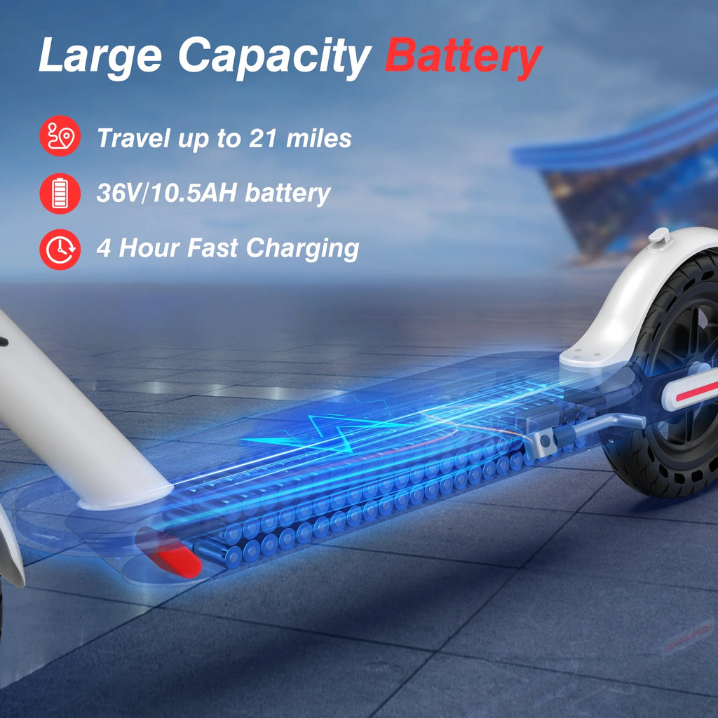 AOVOPRO WHITE ES80 350W 8.5' Foldable Electric Scooter for Adults and Child, 21 Miles Range