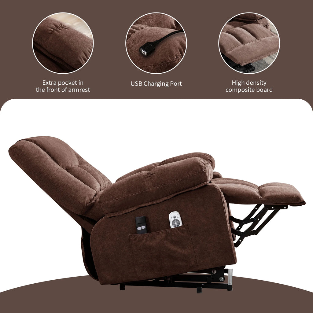 JONPONY Power Lift Recliner Chair Recliners for Elderly with Heat and Massage Recliner Chair for Living Room with Infinite Position and Side Pocket,USB Charge Port,Brown
