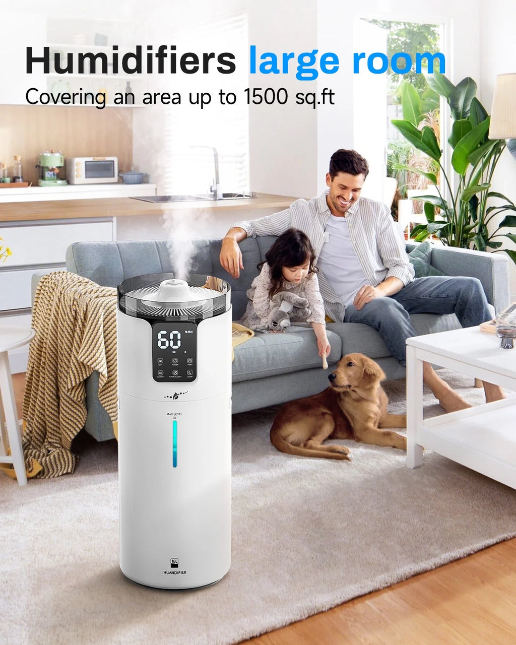 Lacidoll 4.2 Gal Humidifier for Large Room Bedroom, Top Fill, Essential Oil Tray, Touch and Remote Control