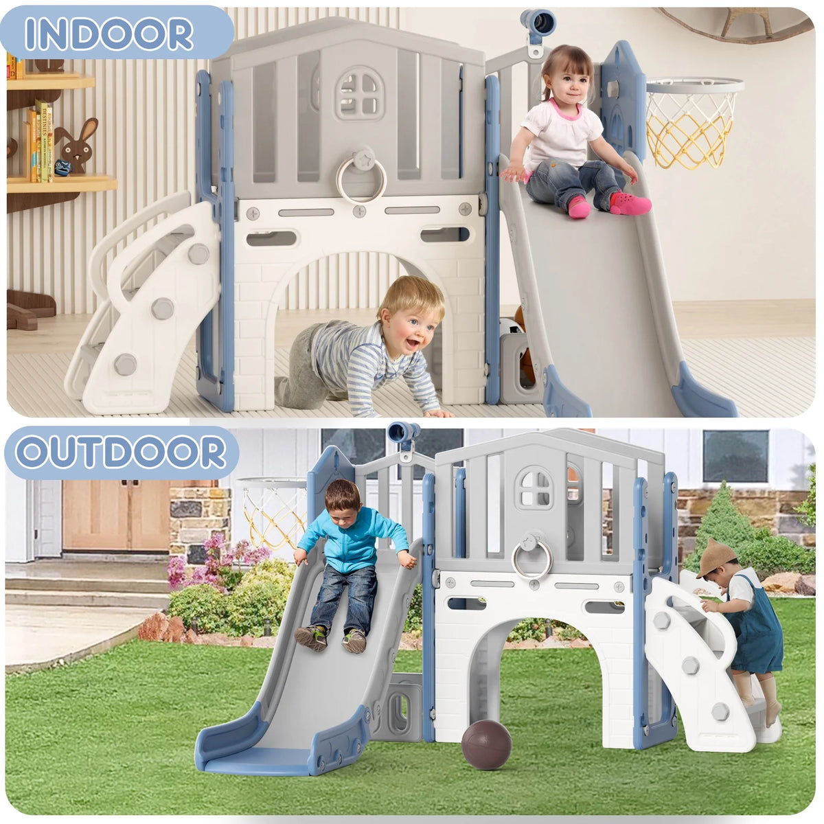 Korimefa 11-in-1 Toddler Slide Set with Golf, Basketball Hoop, Kids Slide for Toddlers Age 1-4, Climber Slip and Slides, Baby Outdoor Toys