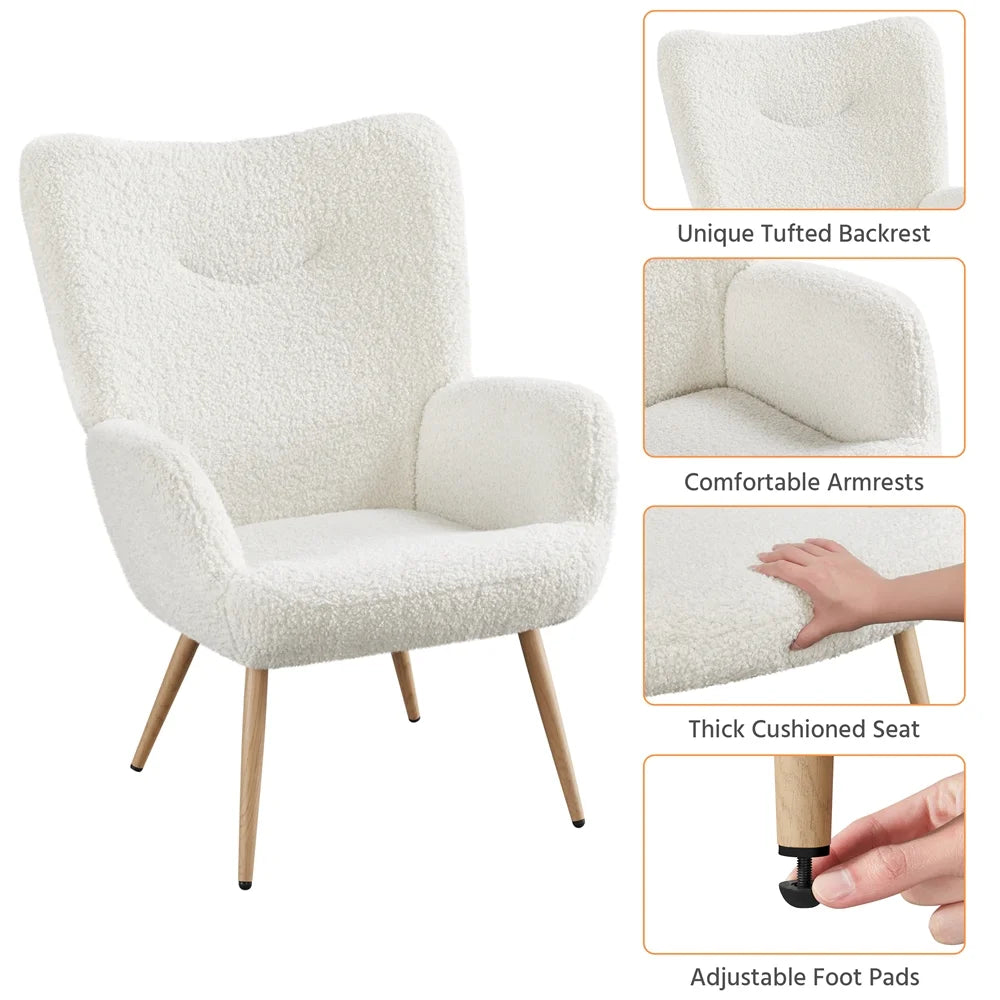 Alden Design Mid-Century Modern Faux Leather Wingback Accent Chair, Brown