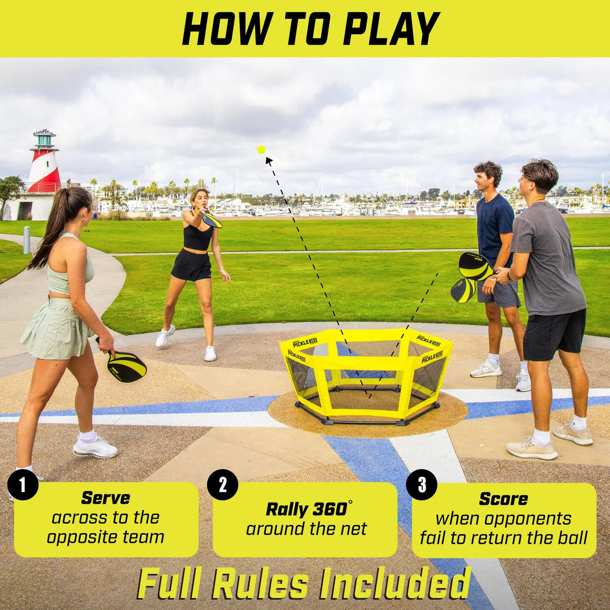 GoSports Pickle 360 Hardcourt Game Set - Pickleball Meets Roundnet - Hard Surface Paddle Ball Game