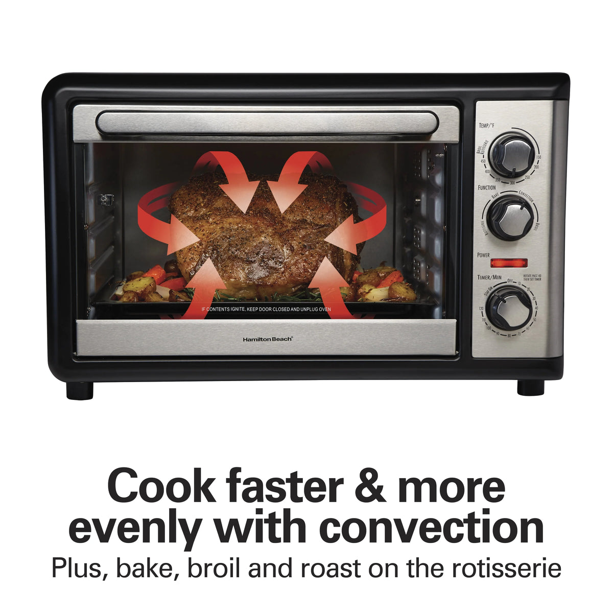 Hamilton Beach Countertop Oven with Convection and Rotisserie, Baking, Broil, Extra Large Capacity, Stainless Steel, 31108