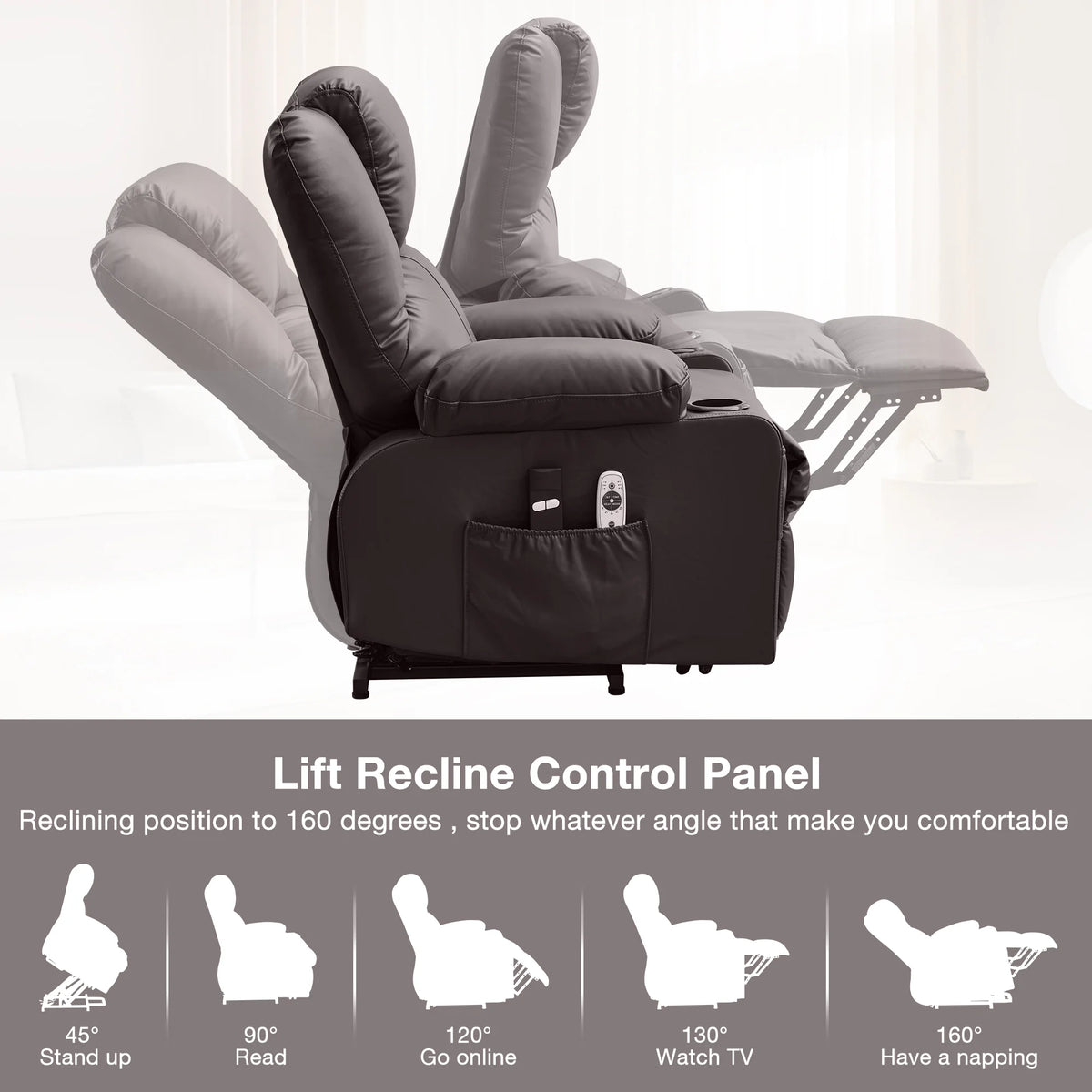 JONPONY Power Lift Recliner Chair Recliners for Elderly with Heat and Massage Recliner Chair for Living Room with Infinite Position and Side Pocket,USB Charge Port,Black