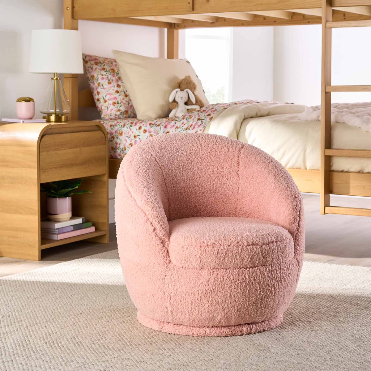 Better Homes & Gardens Mira Kids Swivel Chair, Cream Faux Shearling