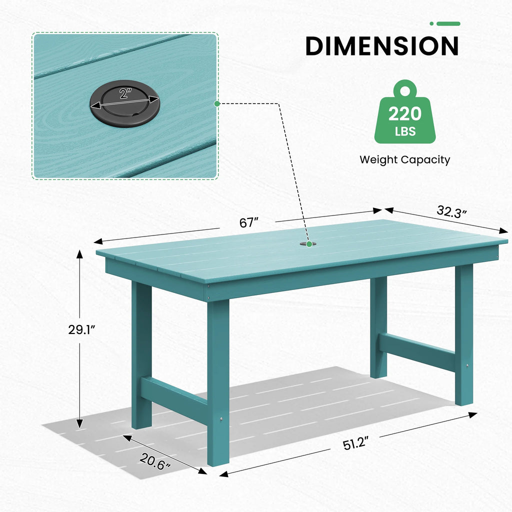 SERWALL Outdoor HDPE Dining Table Set, 7-Piece Outdoor Dining Table Sets with Umbrella Hole, Grey