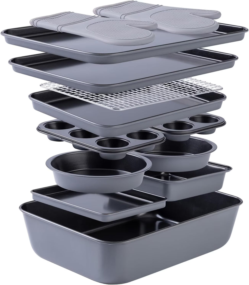 Country Kitchen 13-Piece Nonstick Cookware and Bakeware Set - Pots and Pans Collection with Stackable Design, Cream